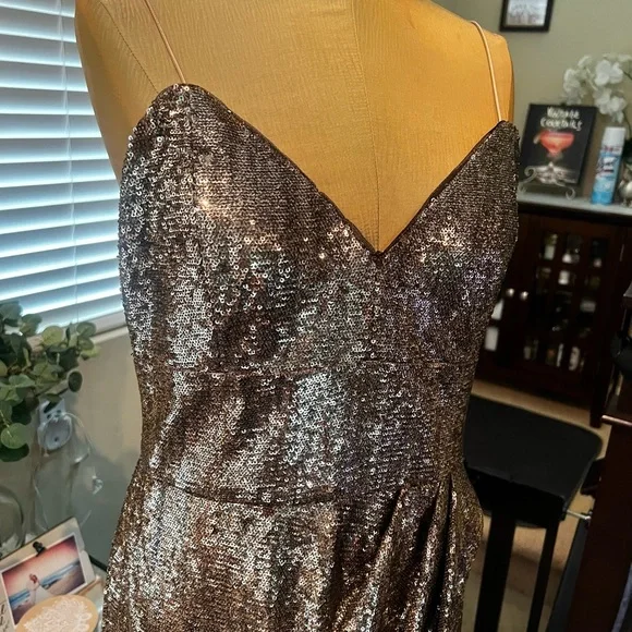 Stunning Parker Black Gold Mini Sequins Cocktail Dress Sz 14 NWT $298
